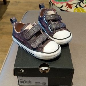 Converse Pink Silver Glitter Velcro Shoe